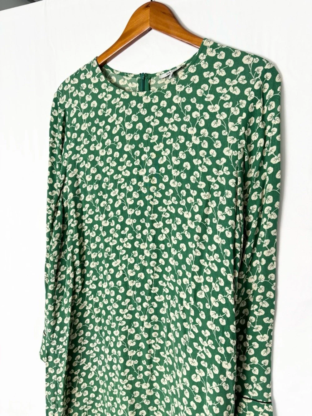 GANNI Mini Long Sleeve‎ Floral Printed Dress Crew Neck Green White EUR 36/US 4